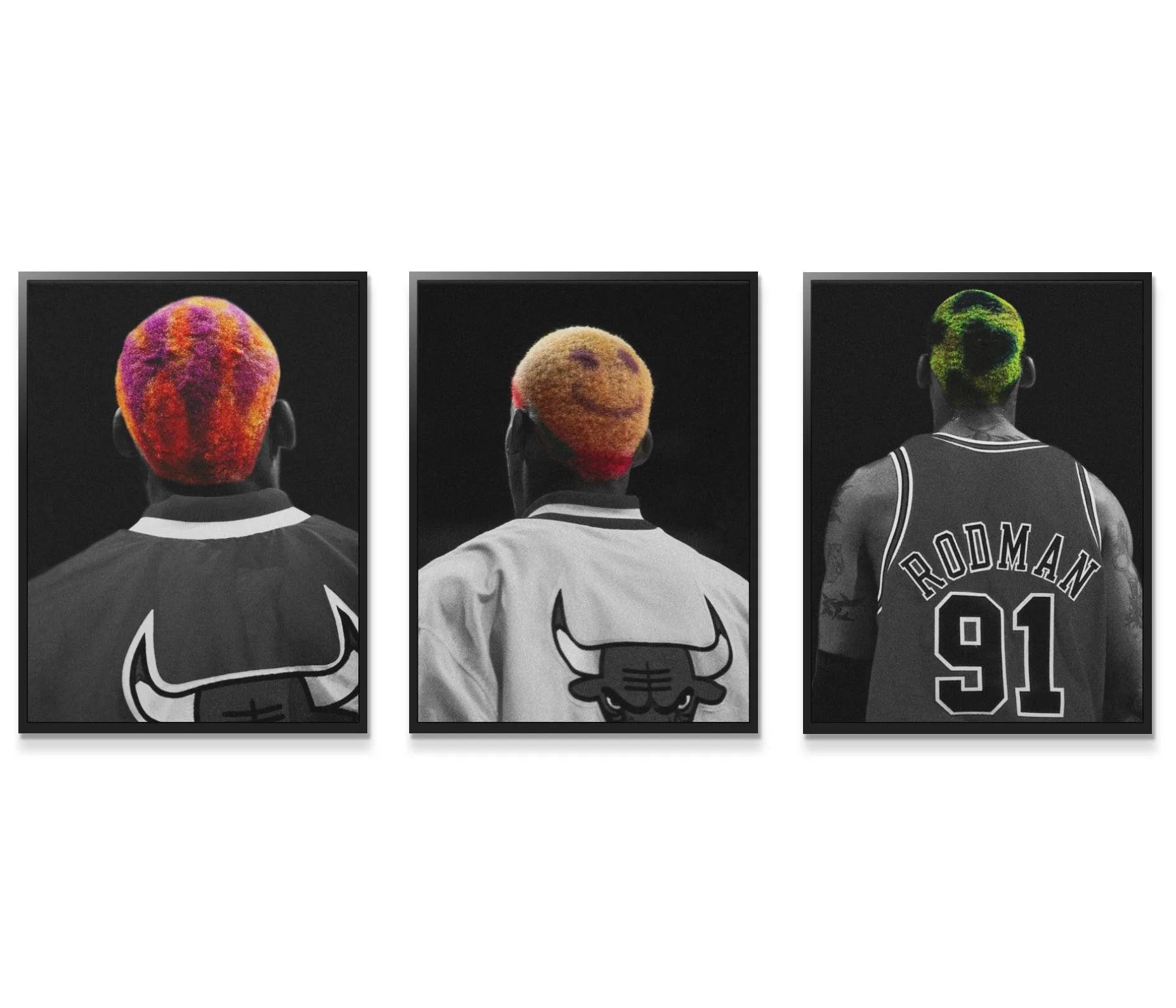 High-angle perspective showing the back of the white jacket featuring the Bulls logo, part of the Dennis Rodman Bundle 2 collection.