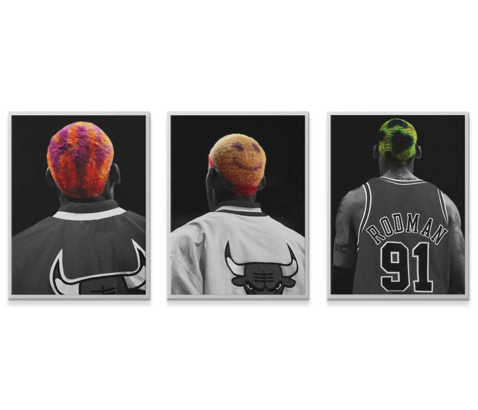 Detail shot focusing on the number 91 and 'RODMAN' lettering on the jersey in the third print of the Dennis Rodman Bundle 2.