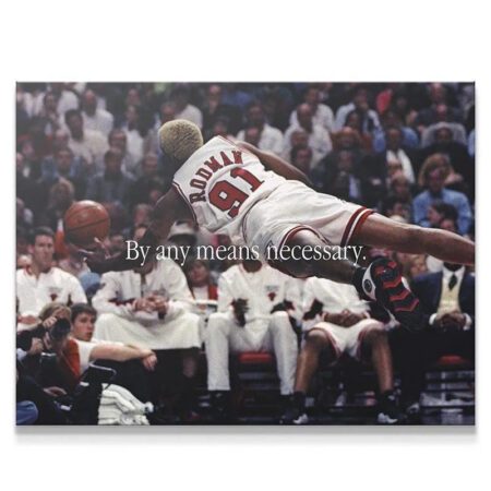 Iconic dive for a loose ball print: Dennis Rodman - By Any Means.