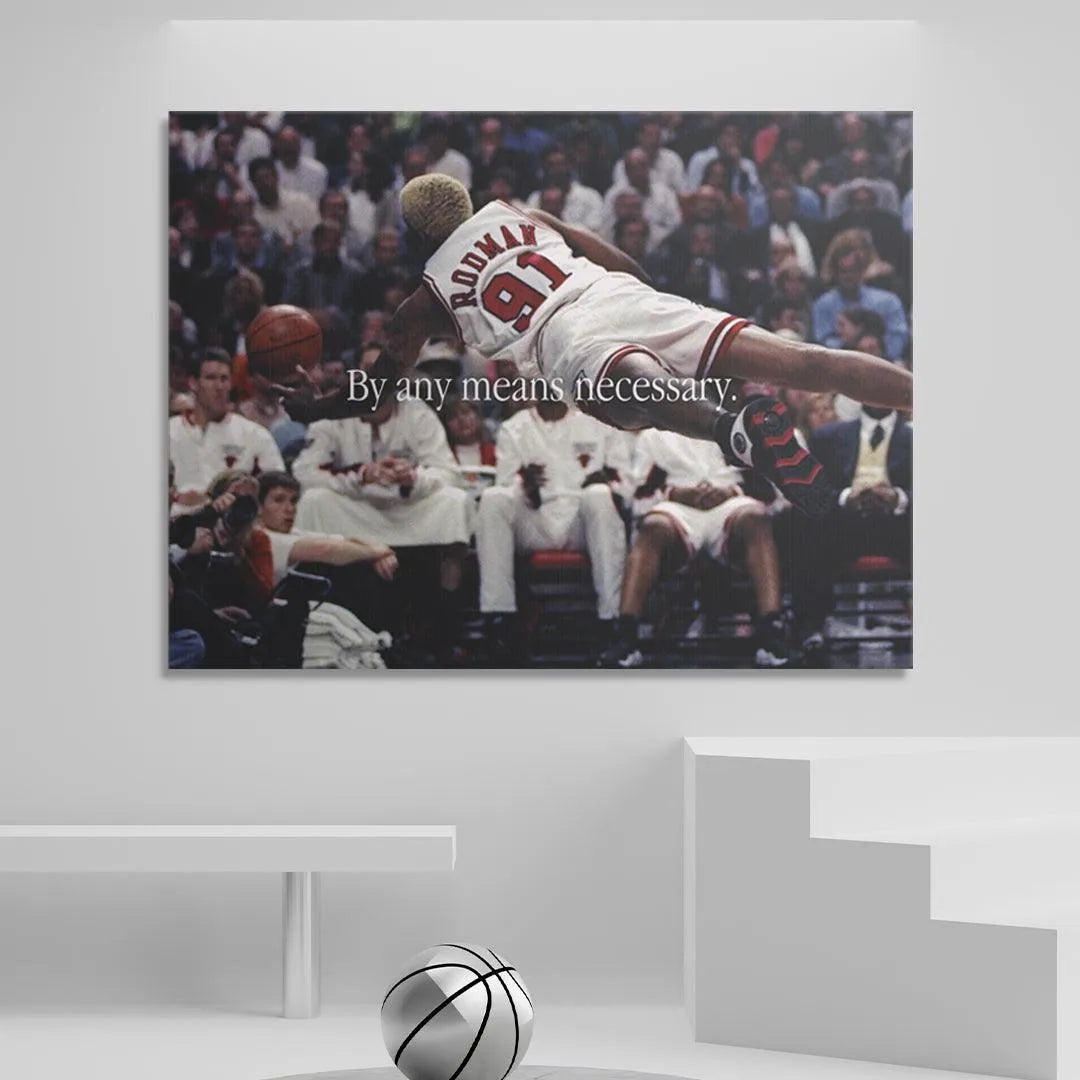 Chicago Bulls era photograph with surrounding stadium crowd visible: Dennis Rodman - By Any Means.