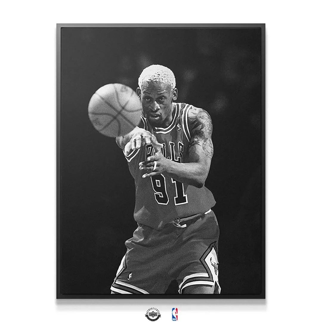 Intense close-up of Rodman's face and motion blurred basketball in the Dennis Rodman - Perspective artwork.