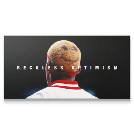 Close-up detail focusing on the textured hair dye in the Dennis Rodman - Reckless Optimism print.