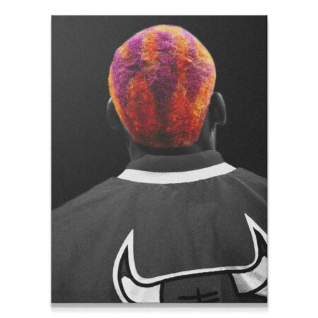 Close-up texture of the vibrant hair color on the Dennis Rodman - Tie Dye print.