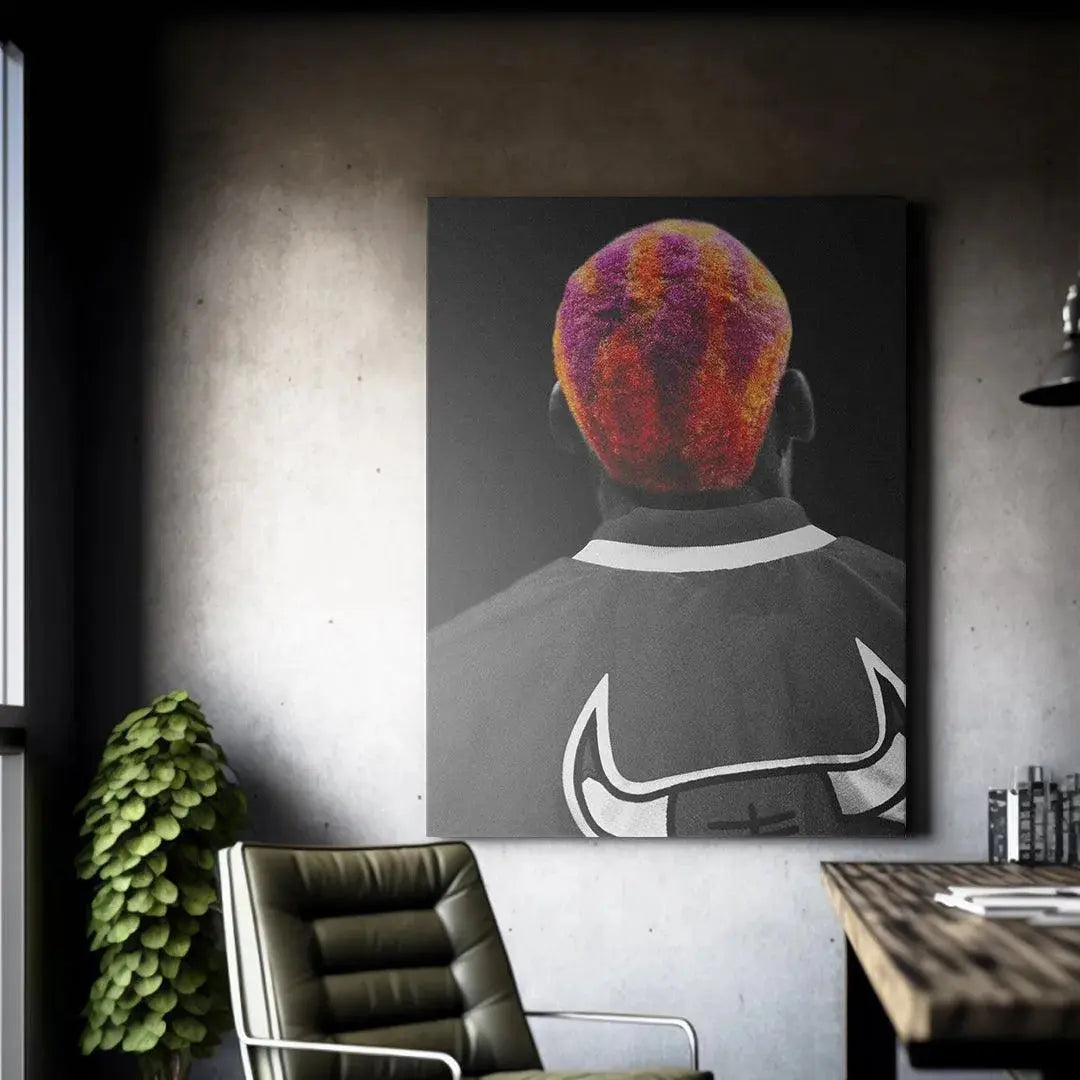 High-contrast image capturing the essence of Dennis Rodman - Tie Dye and his bold persona.