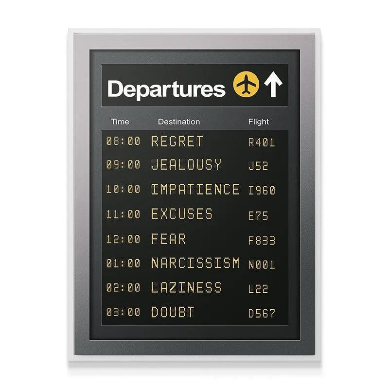 Modern office decor featuring the psychological 'Departures' visual statement piece.