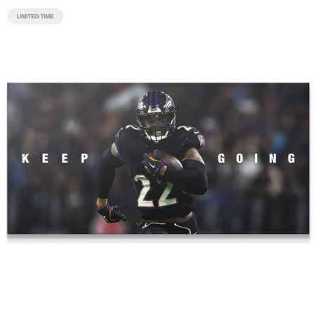 Dynamic full-action shot of Derrick Henry - Keep Going canvas print in a modern living room setting.