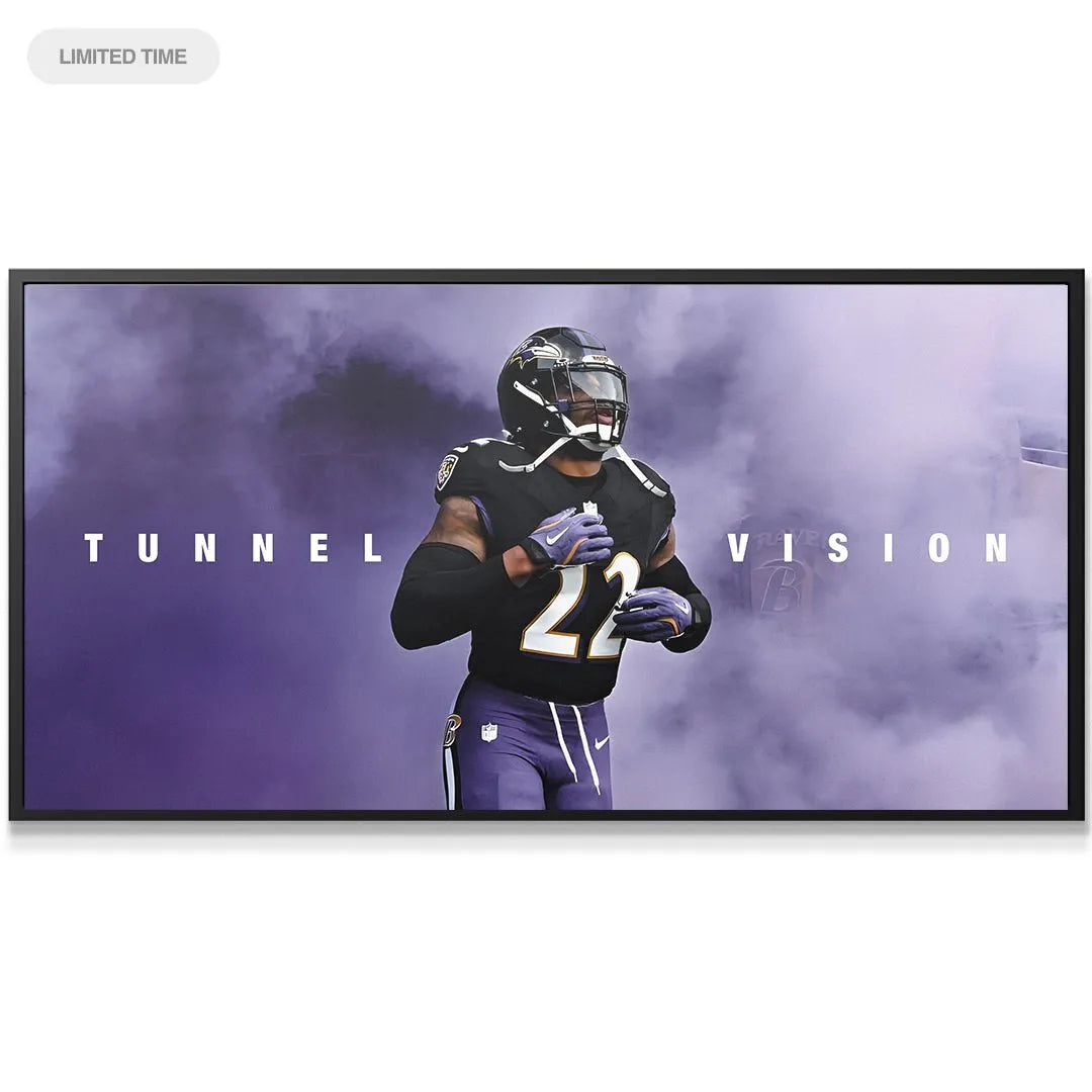 Wide-angle view of the Derrick Henry - Tunnel Vision canvas print dominating a living room wall.