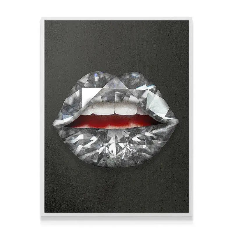 Angled perspective showing the reflective quality of the diamond pattern in the Diamond Lips print.