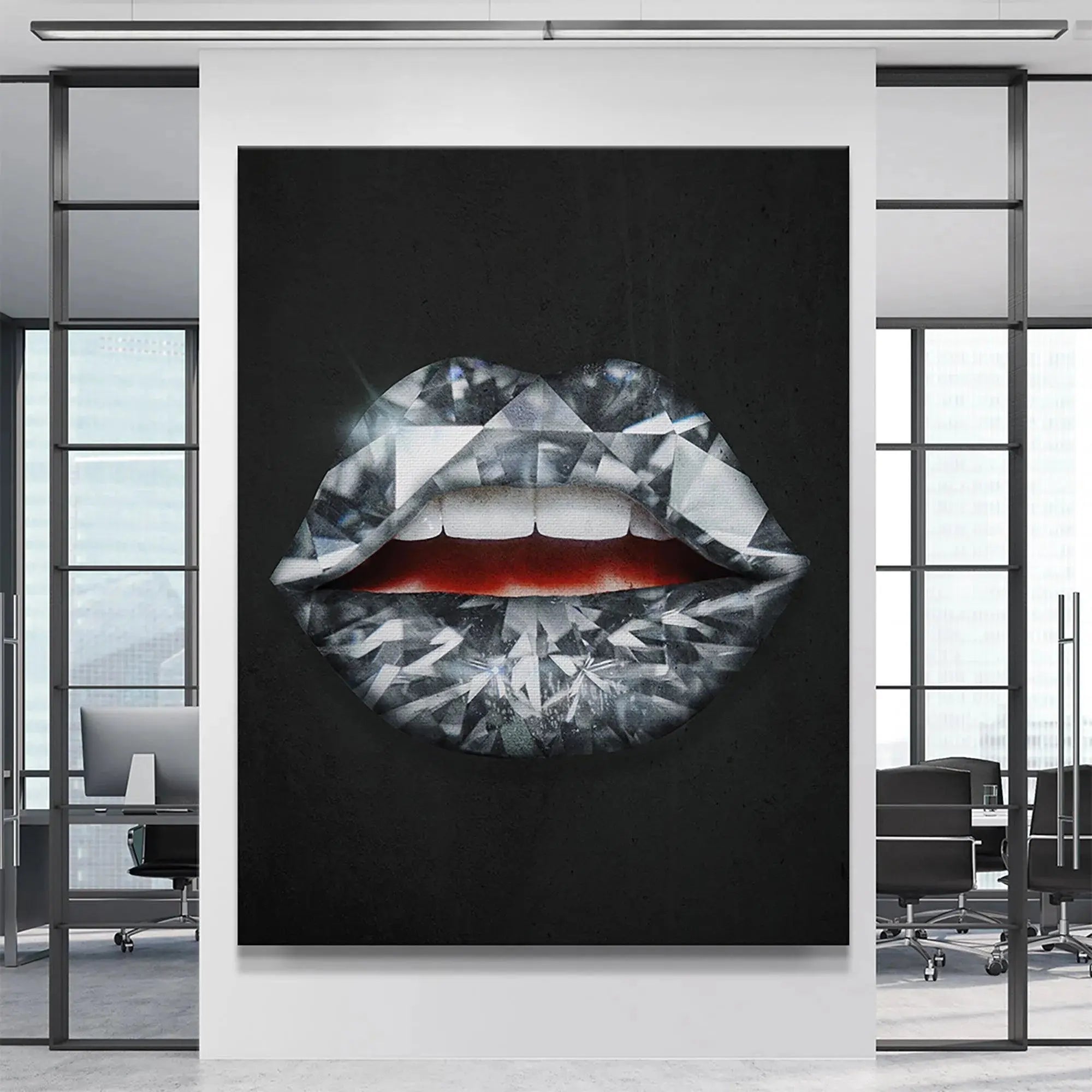 Macro detail highlighting the contrast between the icy Diamond Lips and the bold red inner mouth color.