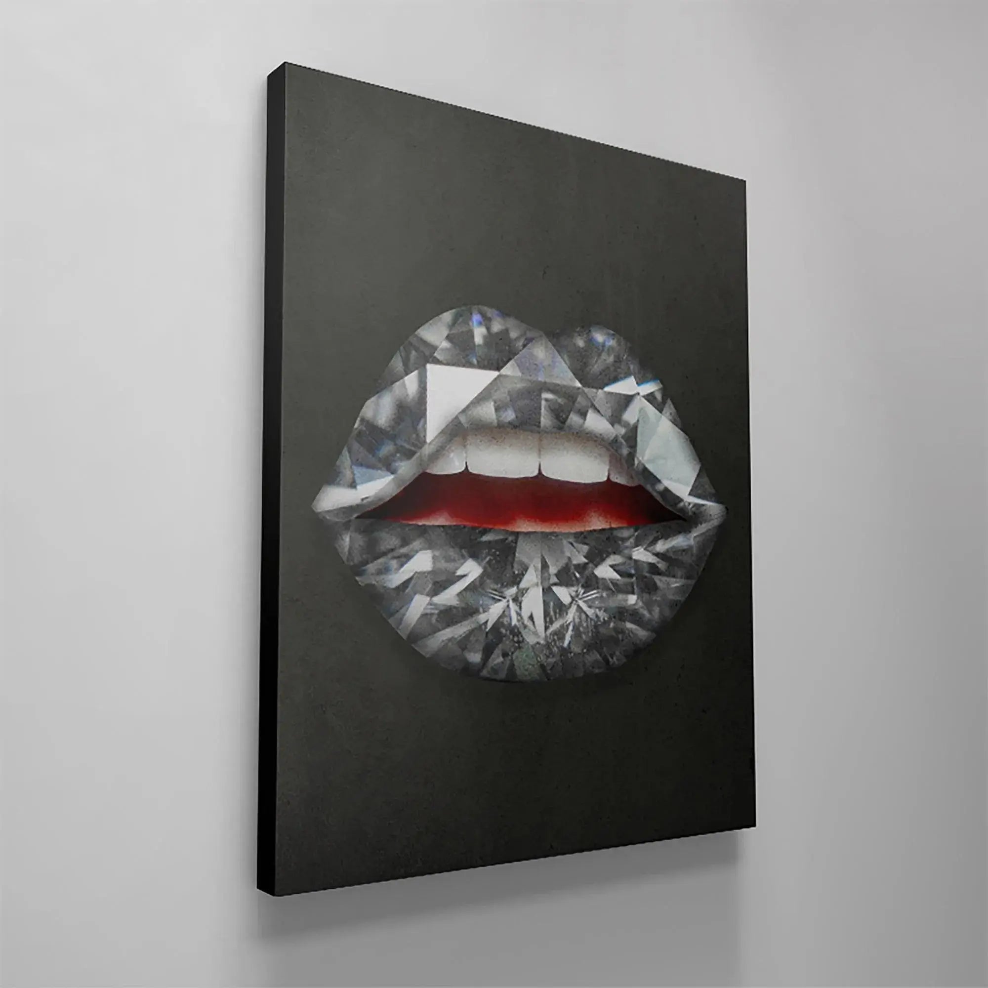 Modern abstract portrayal of open lips composed of brilliant gemstones, known as Diamond Lips.