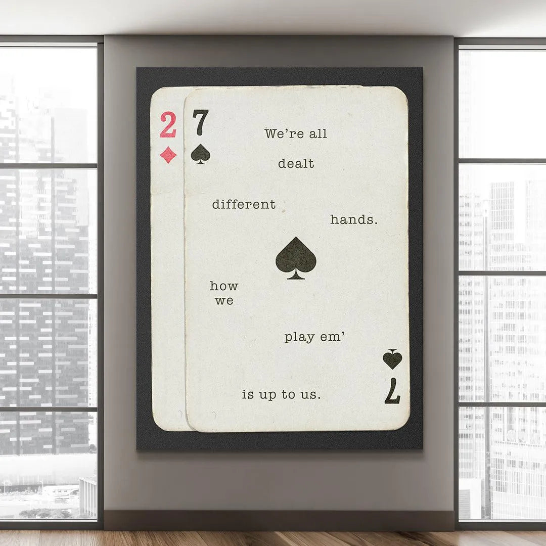 Macro image of the phrase "how we play em' is up to us" on the 'Different Hands' reproduction.
