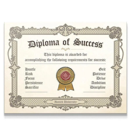 Full, centered view of the ornamental, vintage-style Diploma Of Success print on a white background.