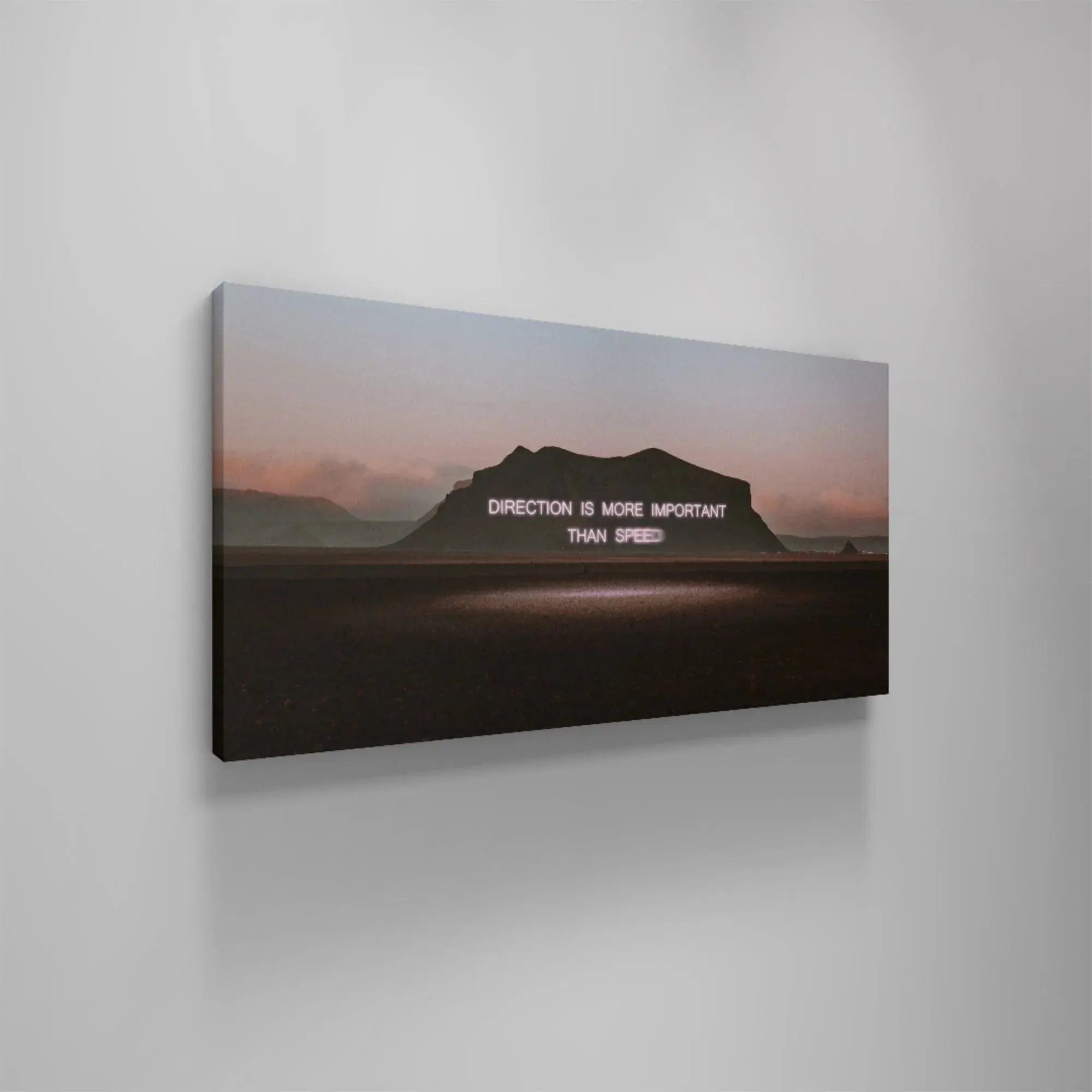 Edge-on view highlighting the thick gallery wrap of the 'Direction' stretched canvas print construction.