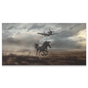 Close-up of the horse’s muscular legs kicking up dust, symbolizing 'Direction Over Speed - No Quote'.