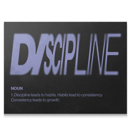Close-up view of the purple, distorted typography showing the Discipline Definition text