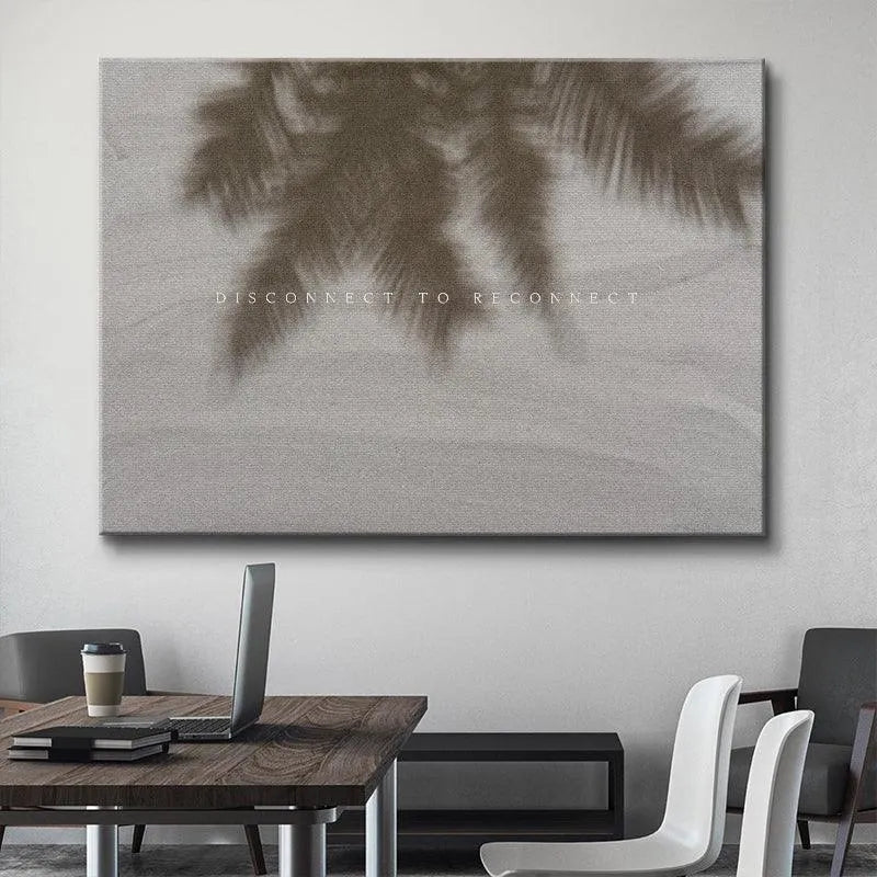Soft, subtle grey and beige tones defining the reflective and peaceful mood of the 'Disconnect To Reconnect' design.