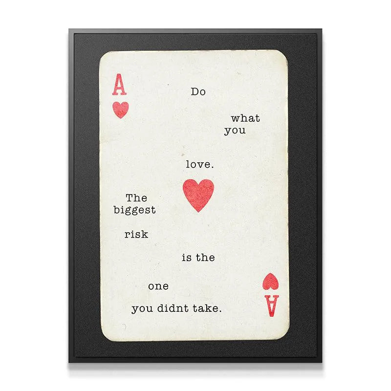 Close-up detail of the aged paper texture on the "Do What You Love" Ace of Hearts card artwork.
