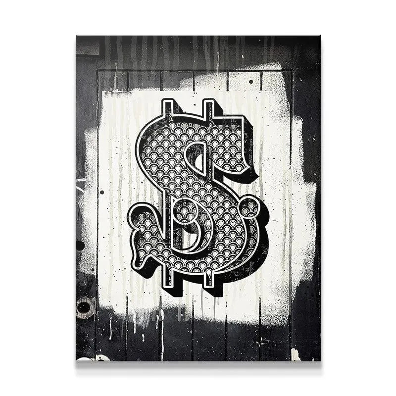 Close-up view of the intricate scale pattern filling the core of the bold Dollar Sign graphic.
