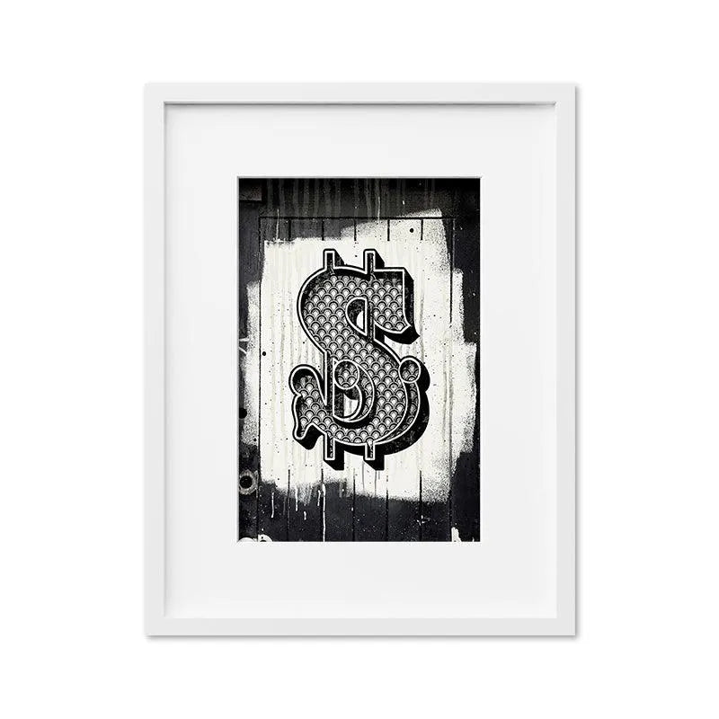 Lifestyle mock-up of the modern Dollar Sign artwork displayed in a minimalist, high-end apartment.