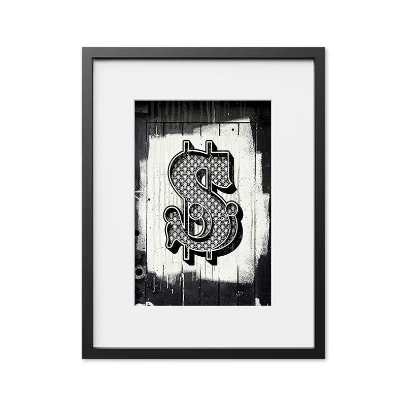 Macro shot revealing the crisp white outline and shadowing of the stylized 3D effect Dollar Sign.