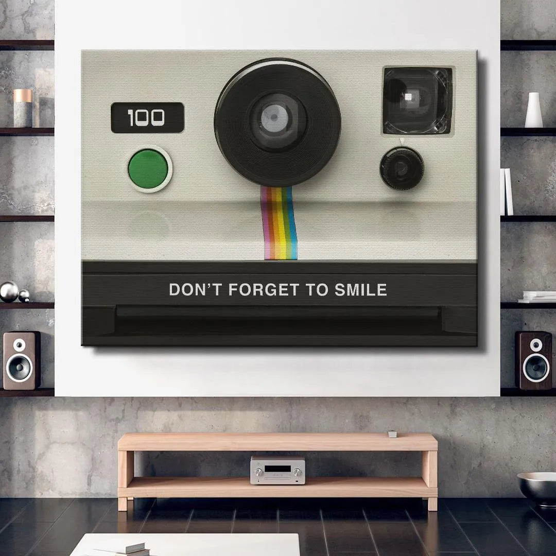 Artwork showing the lower black section of the camera where the motivating text Don't Forget To Smile is printed.