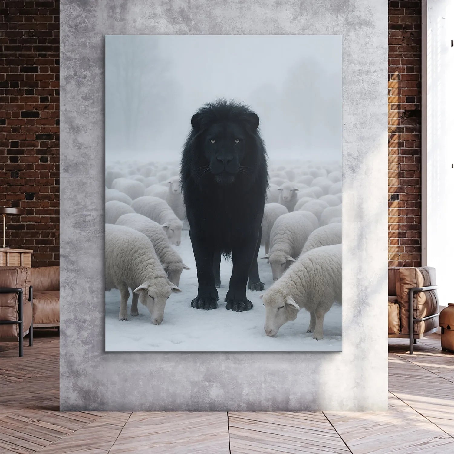 Texture shot focusing on the dense, dark fur of the lion's mane against the soft fleece of the sheep in 'Don't Move'.