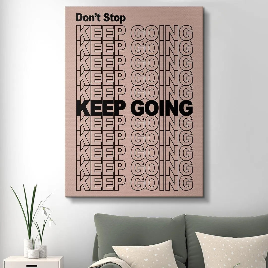 Vertical angle showing the texture and matte finish of the paper used for the 'Don't Stop Keep Going' artwork.