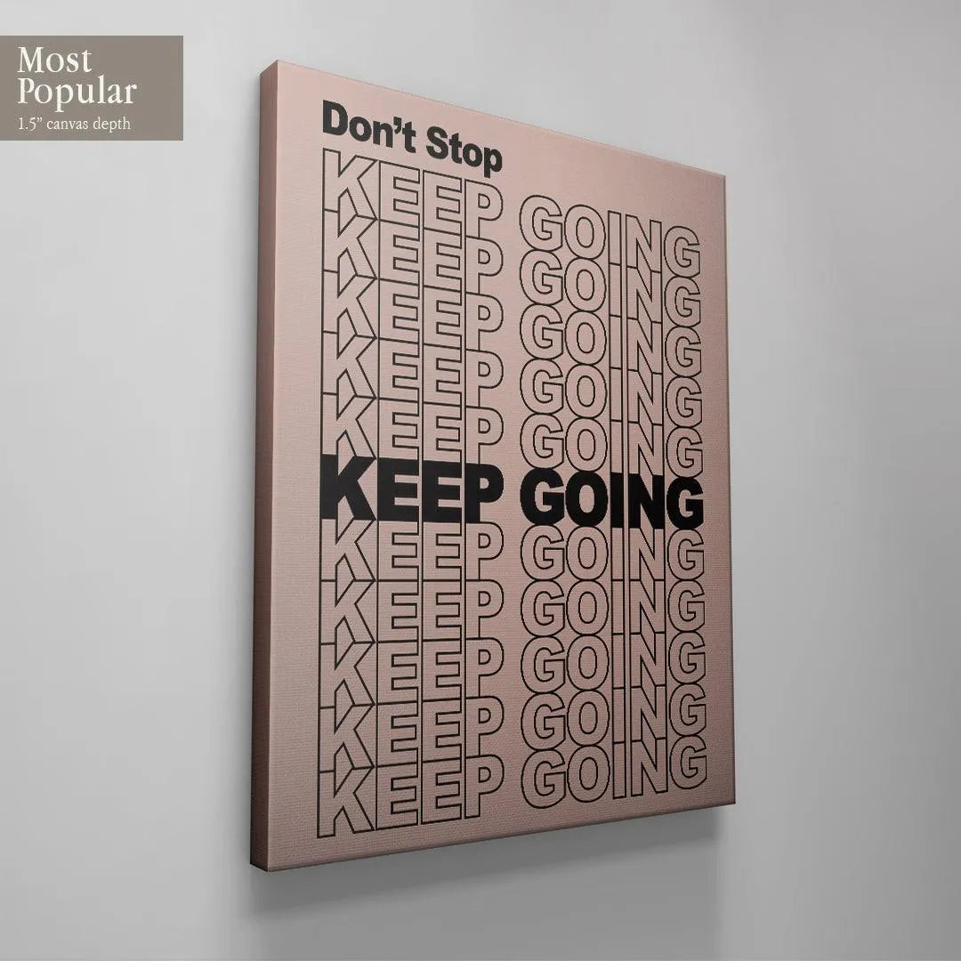 A partial crop focusing on the 'Don't Stop Keep Going' message, emphasizing the contrast in font weight and style.