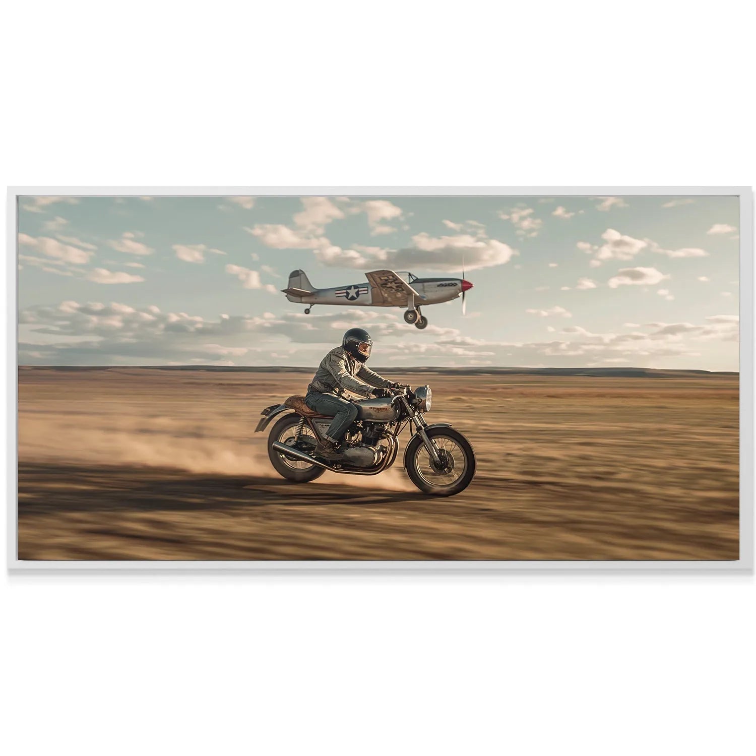 Lifestyle view showing the expansive horizon and sense of motion inherent in 'Don't Stop Racing - No Quote'.