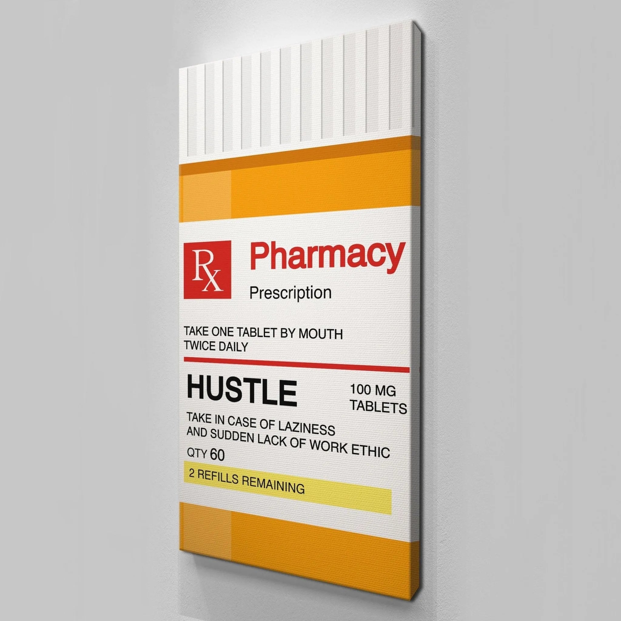 The bold red 'Rx Pharmacy' logo visible on the upper portion of the 'Dose Of Hustle' print.