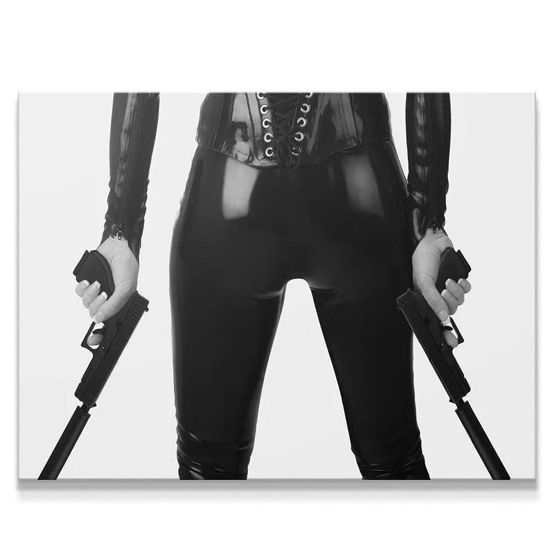 Close-up of agent's torso featuring the laced black top, embodying 'Double Trouble'.