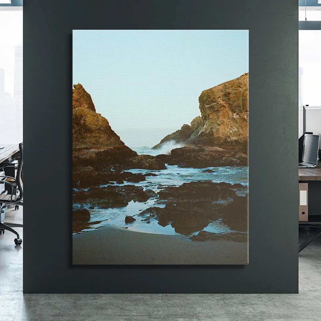 Cropped image highlighting the warm, sunlit orange and brown colors of the main cliff face in Dreaming In Bandon.