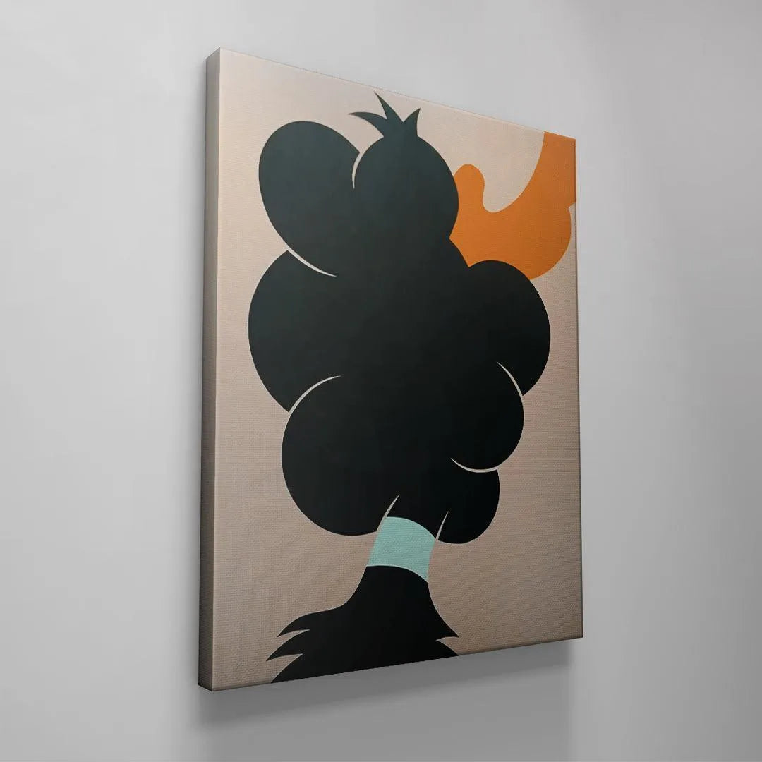 Duffy painting featuring the serene pale beige background contrasting sharply with the main silhouette.