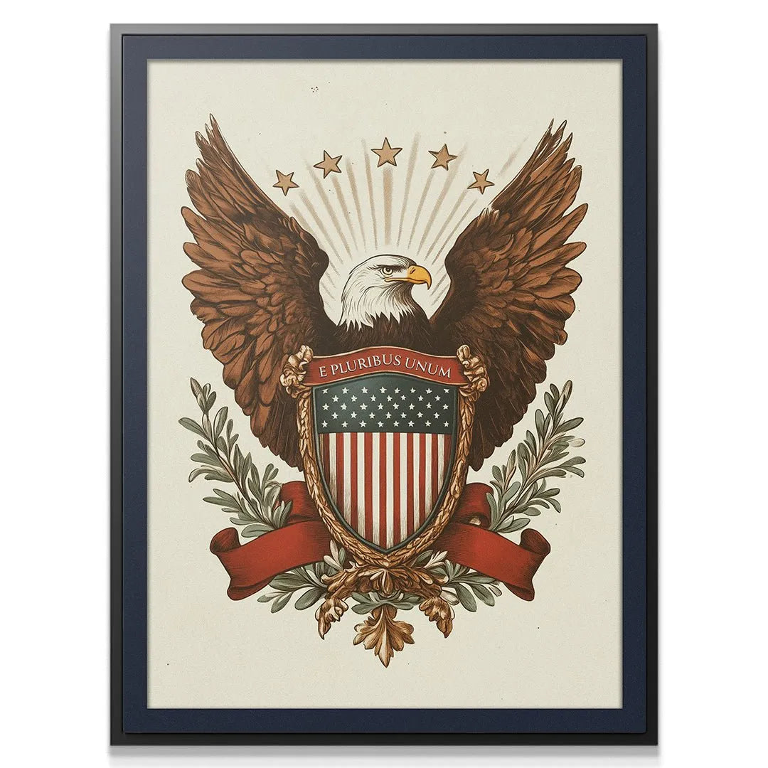 Close-up texture of the rich brown feathers on the Bald Eagle in the 'Eagle - Shield' print.