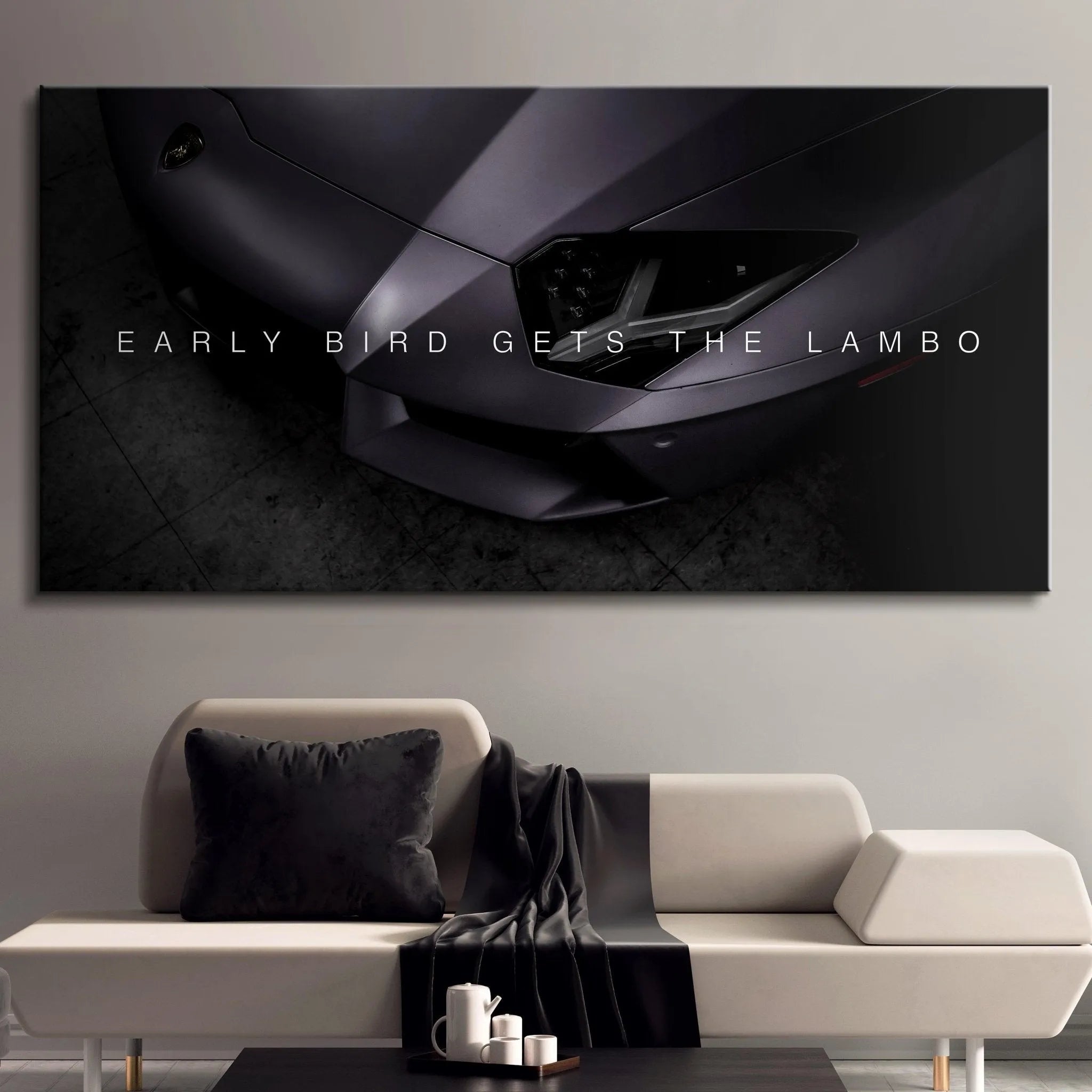 Overhead perspective focusing on the geometric front bumper design featured in the Early Bird poster.