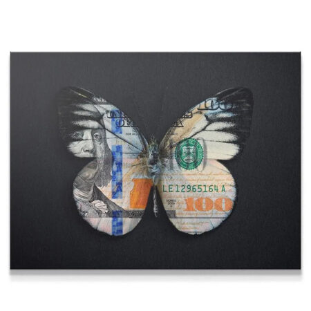 Full frontal view of the hundred-dollar butterfly canvas print titled 'Earn Your Wings'.