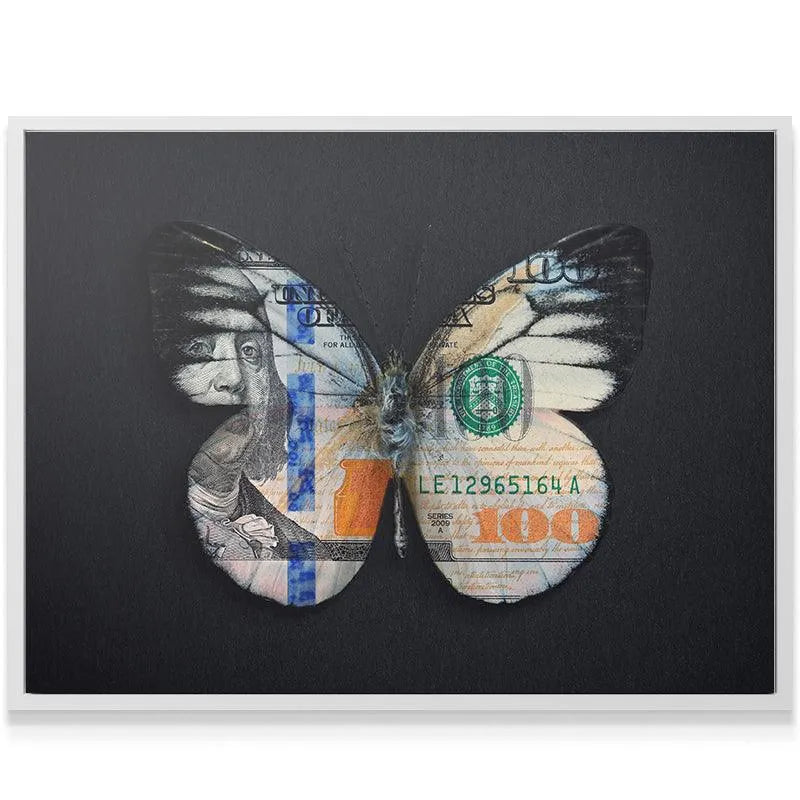 Angled shot of the texture on the $100 bill butterfly artwork, helping you 'Earn Your Wings'.