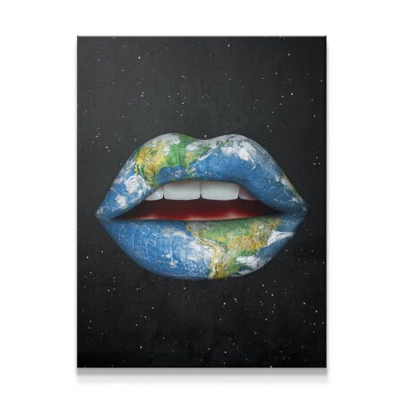 Full frontal view of the conceptual Earth Lips graphic artwork on canvas.