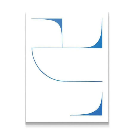 Full view of the 'Eidos' geometric abstract print showcasing blue lines on white canvas.