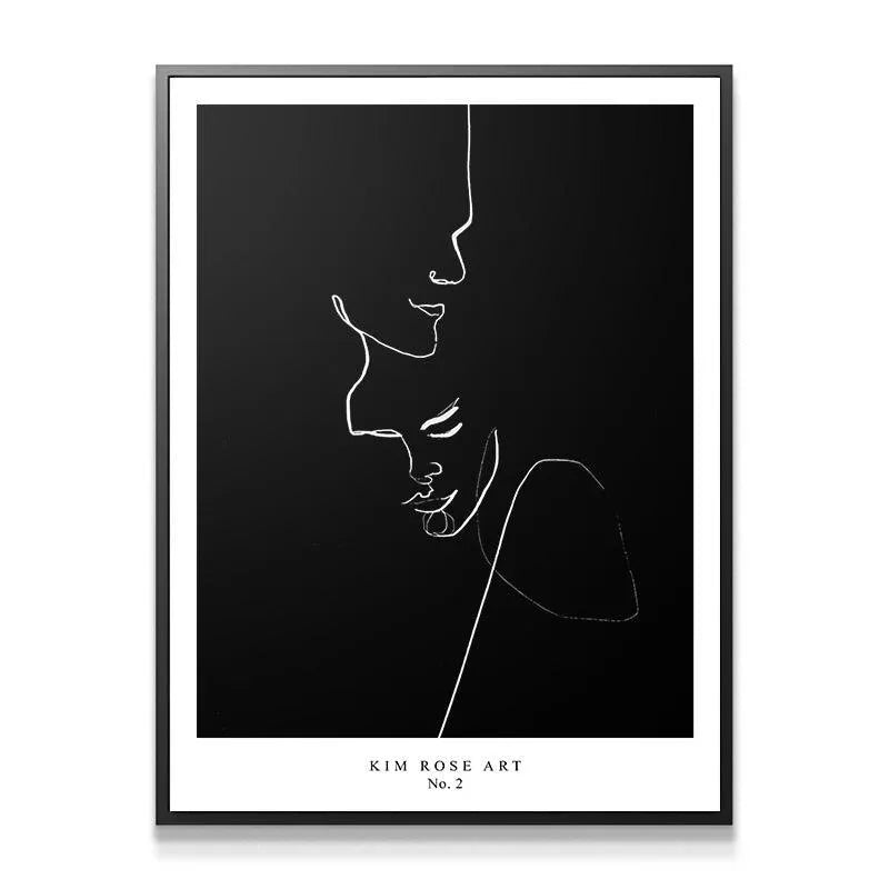 Close-up detail of the interlocking white line art figures in the 'Embrace - Black' poster.