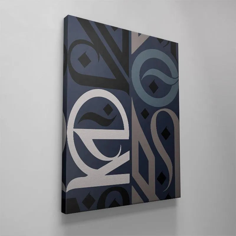 Lifestyle view of 'Embrace Deep Blue' positioned above a modern credenza in a minimalist room.