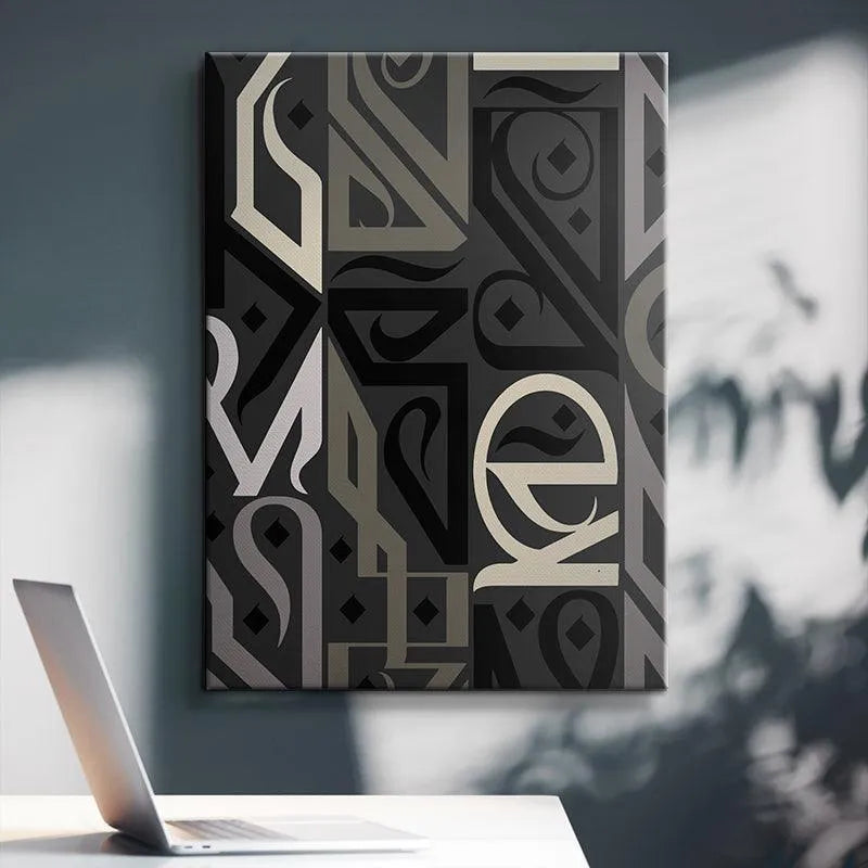 Dark, high-contrast interlocking letterforms featured in the 'Embrace Gold' print.