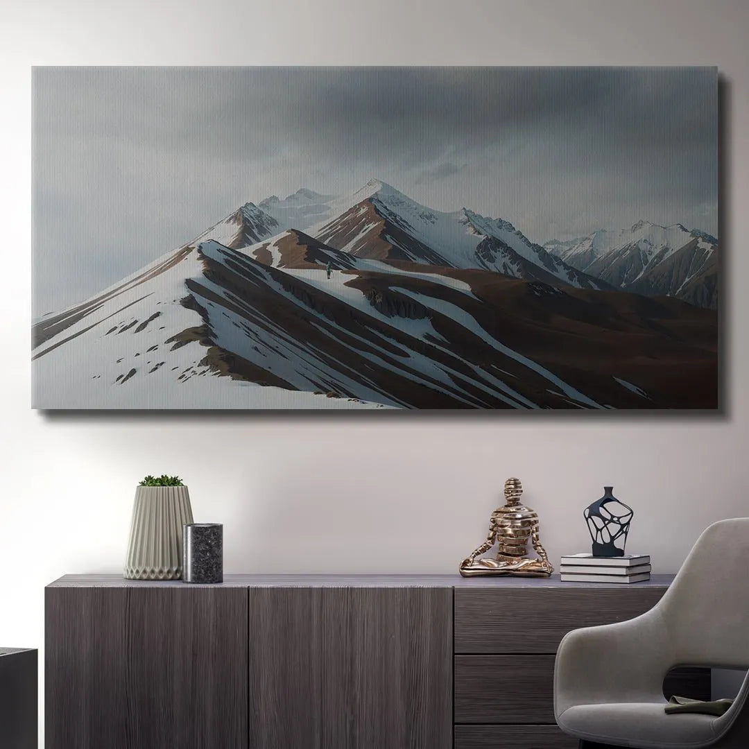 Lifestyle view suggesting the scale of the canvas hung above a large modern sofa, titled Embrace The Journey (No Quote).