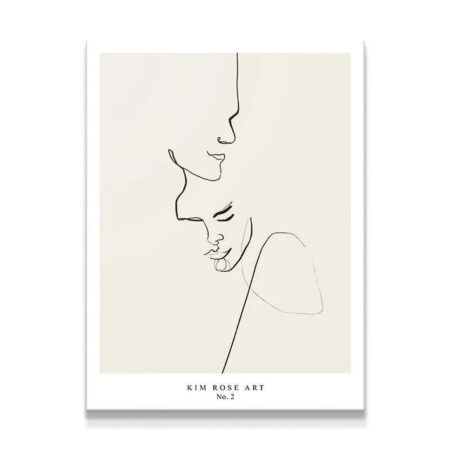 Full view of the 'Embrace - White' minimalist line drawing depicting two intertwined faces.