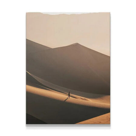 Close-up view of the solitary figure walking across the sunlit ridge in 'Endless Sands' print.
