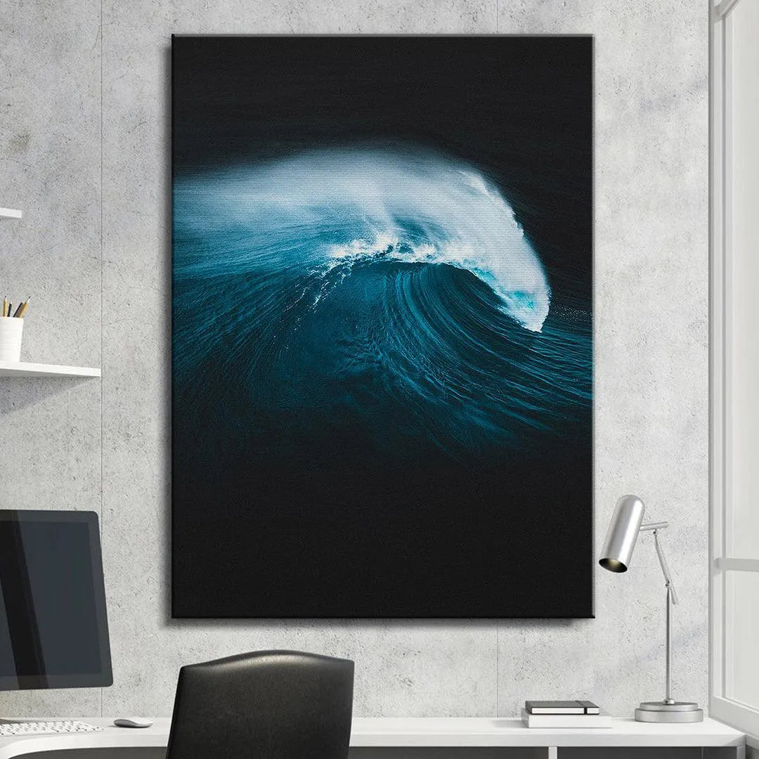 Side profile of the powerful barreling ocean wave art, Enter The Dragon.