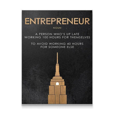 Close-up of the metallic gold text defining 'Entrepreneur' on black background.