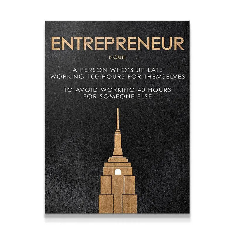 Close-up of the metallic gold text defining 'Entrepreneur' on black background.