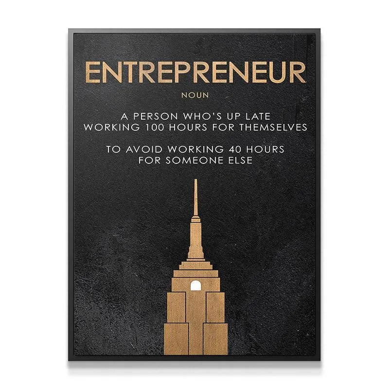 Full view of the motivational Entrepreneur poster hanging in an office setting.