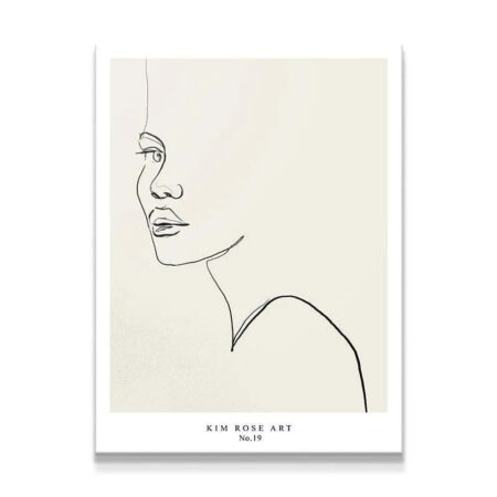 Full view of Estella - White minimalist female face profile line art print.